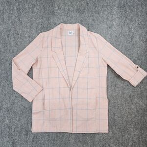 Princess Polly Blazer Womens 12 Pink Plaid Open Front Casual Roll Tab Sleeve